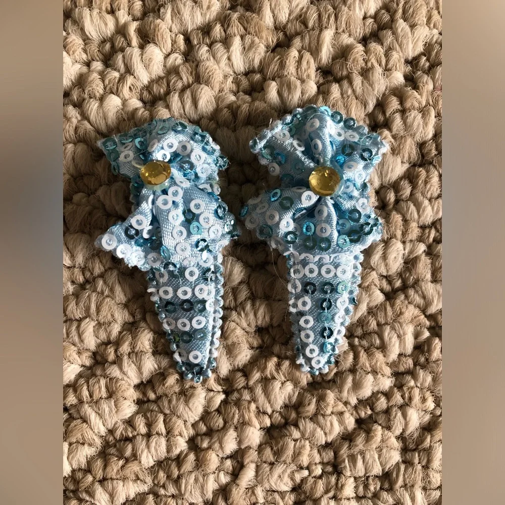 New Y2K Children Girls Blue Sequin Bow Hair Clips Snap clip accessory